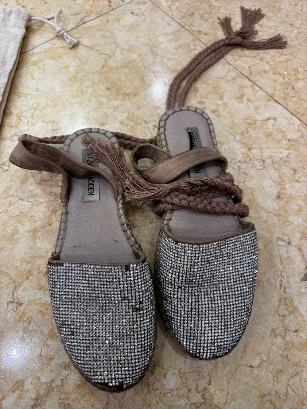 Steve Madden Taupe Braided Rhinestone Espadrille Flats
